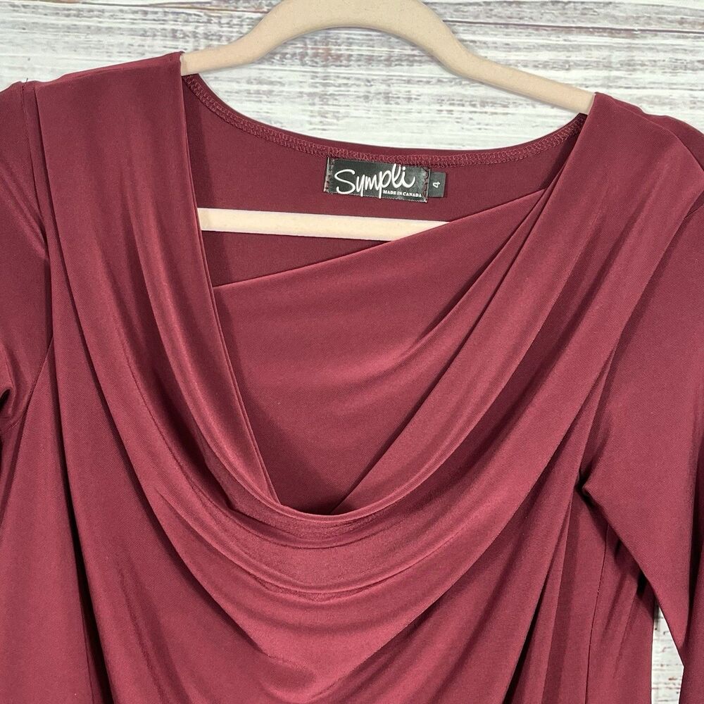 Sympli Top Womens 4 Burgundy Slinky Jersey Drape 3/4 Sleeve Travel Blouse Canada